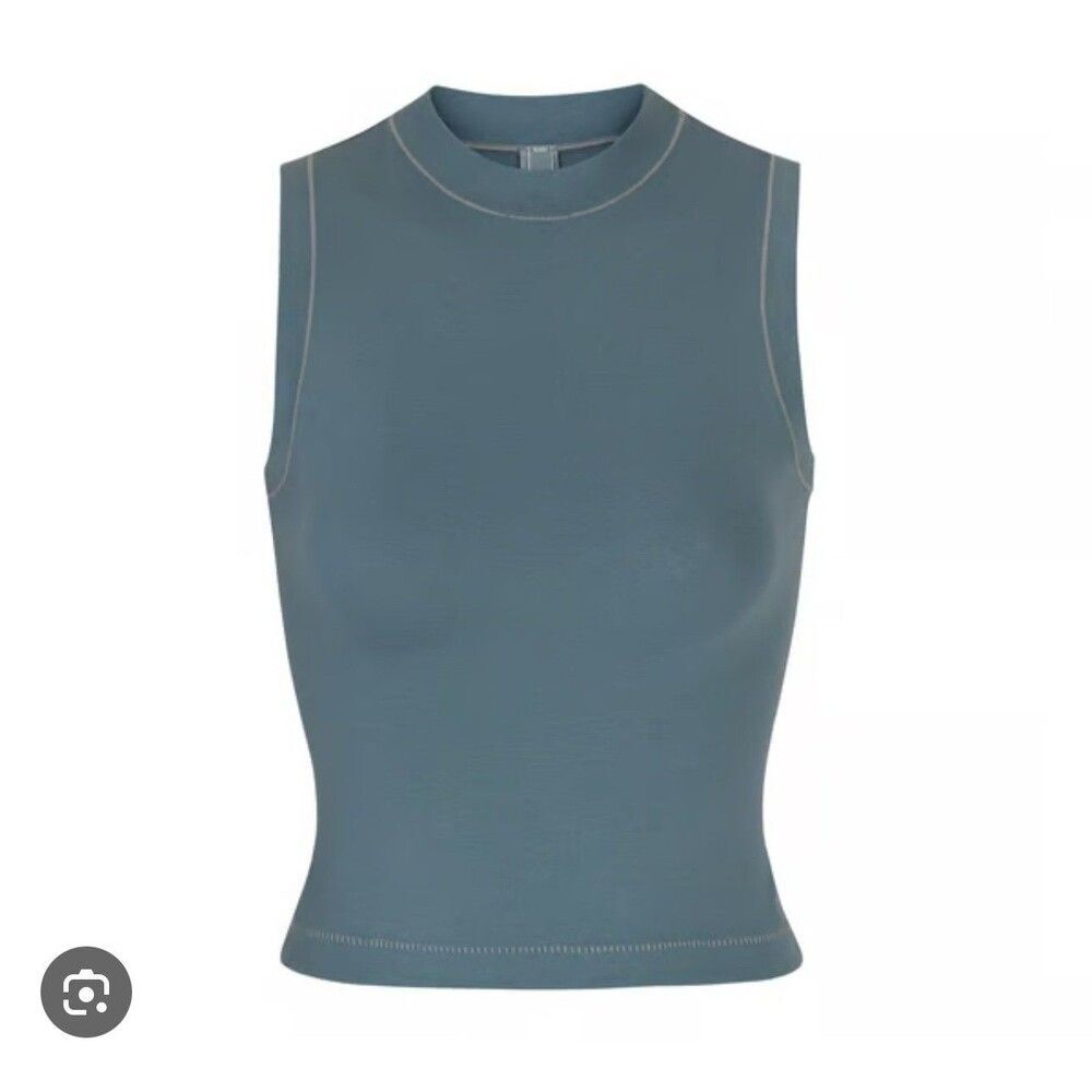 Skims Cotton Jersey Mock Neck Tank Kyanite